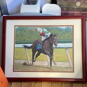 Dynamic Horse Racing print Wall Art with Red Frame